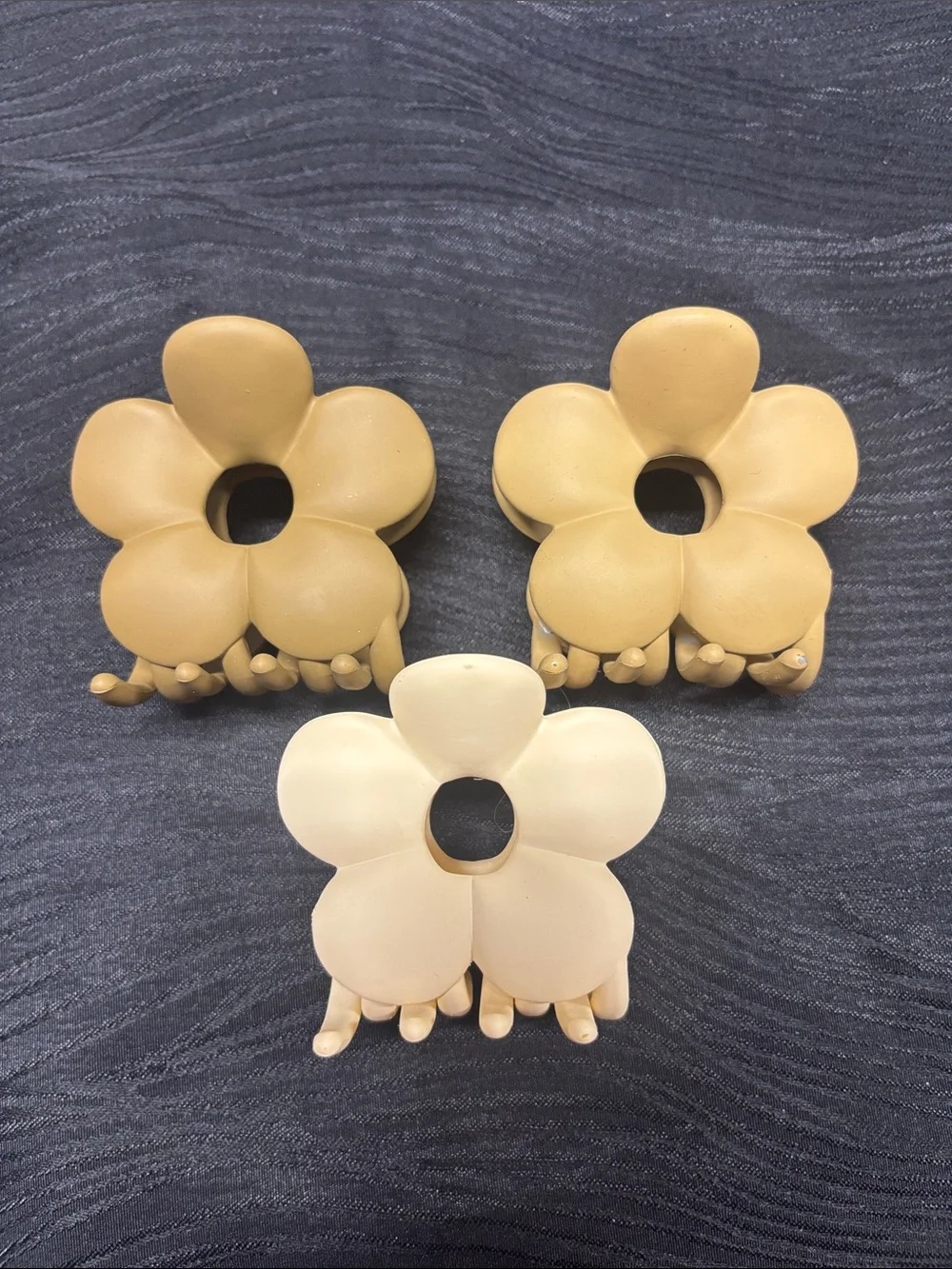 Set of 3 - Flower-Shaped Hair Claw Clip - Tan, Beige & Cream